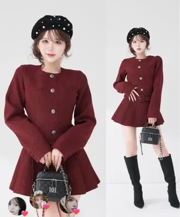 박스 플리츠 트위드 미니 원피스 FL 사이즈