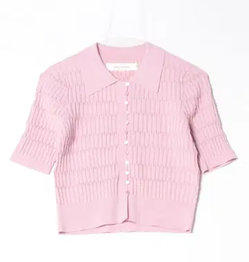지오메트릭 셔츠 칼라 니트 가디건 핑크