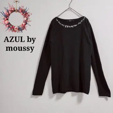 아줄바이마우지 비쥬 장식 니트 스웨터 크루넥 L