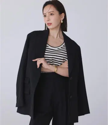 anuans 실크 터치 코튼 U넥 T셔츠 보더