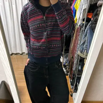 unknown 90s 00s 크롭 지퍼 후드티 y2k 스트릿 올 패턴