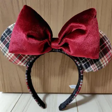 디즈니 머리띠 미니 체크 빨간색 크리스마스