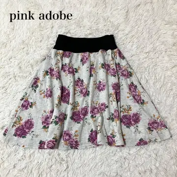 pink adobe 꽃무늬 플레어 스커트 플라워 A라인 무릎 기장 페미닌
