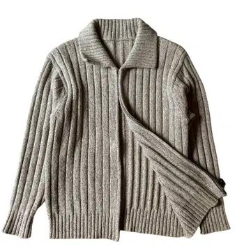 리브 편직 베이지 스웨터 지퍼 포함 울 100%