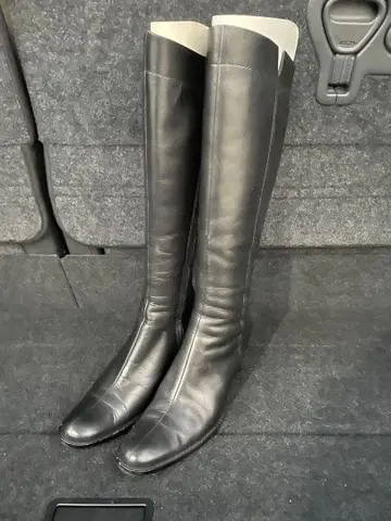 블랙 가죽 롱 부츠 힐 7cm