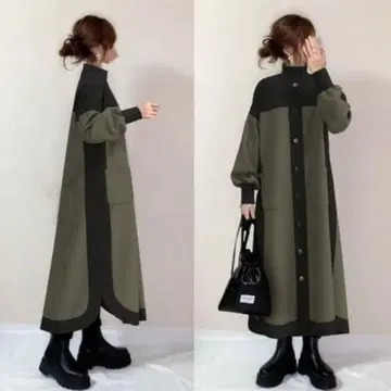 L 카키 블랙 바이컬러 원피스 속기모 맨투맨
