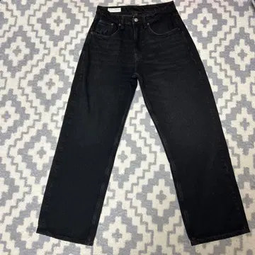 블랙 와이드 레그 데님 팬츠 EUR 38