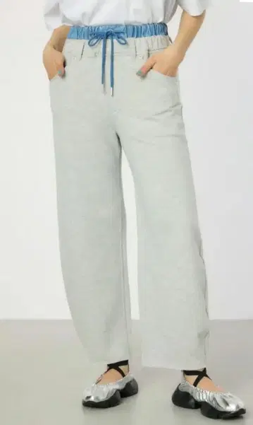 데님 허리 스웨트 와이드 팬츠