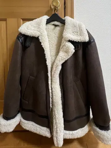 H&M 무스탕 코트 쉘파 스타일 브라운