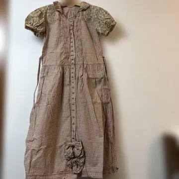 핑크하우스 체크 무늬 코튼 반팔 원피스