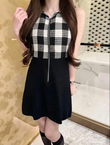 미뇽 체크 미니 원피스 블랙 S 사이즈