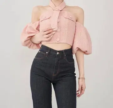 Darich 홀터넥 오프숄더 트위드 상의 다리치