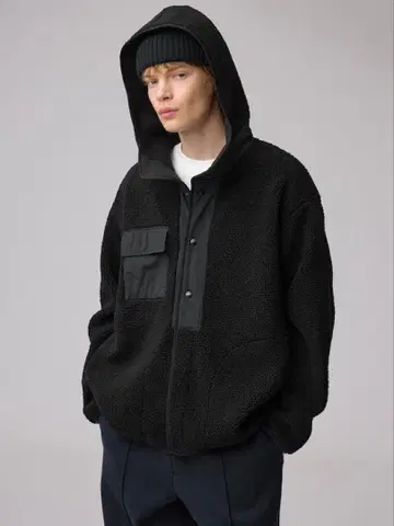 GU engineered garments 보아 플리스 후드티 블랙 XL