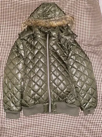 Y2K 00's 다이아몬드 퀼팅 광택 퍼 패딩 자켓