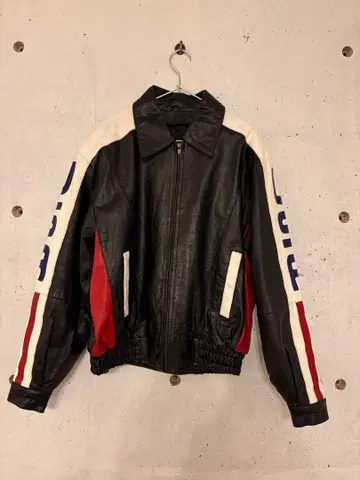 미국 국기 디자인 가죽 라이더 자켓