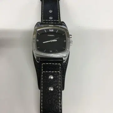정크 FOSSIL 블랙 가죽 아날로그 손목시계