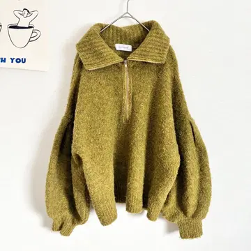 심플리시떼 하프 지퍼 니트 풀오버 볼륨 소매 루즈핏