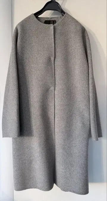 띠어리 더블 페이스 노카라 코트 그레이