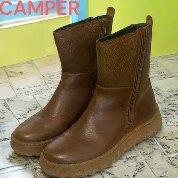 새상품 캠퍼 라운드 더블 지퍼 부츠 브라운 미쉐린 밑창 24