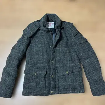 해리스 트위드 다운 자켓 보이콧 2WAY 그레이 체크