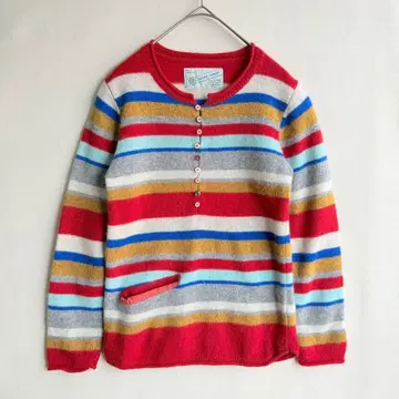 내추럴 런드리 여성용 니트 스웨터 헨리넥 보더 M