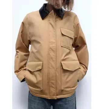 자라 충전솜 가죽 절개 헌팅 자켓