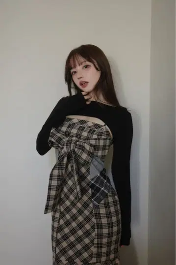 ANDMARY 신상 Juni 체크 드레스 베이지