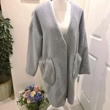 그레이 복슬복슬 퍼 포켓 롱 샤기 코트 M