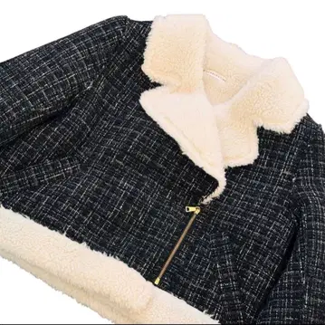 새상품급 WILL SELECTION 트위드 보아 라이더 자켓 M 블랙