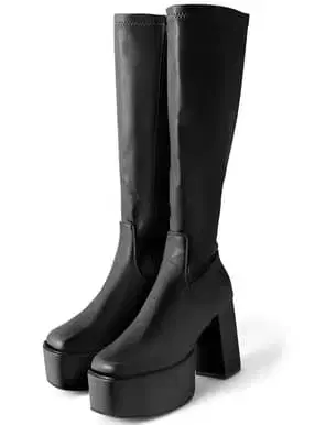 GRL ci415 가죽 청키힐 롱 부츠