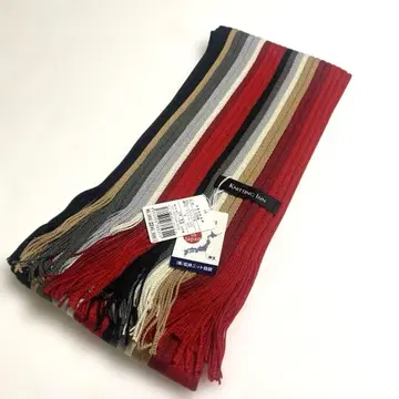 새상품 마츠이 니트 빨간색 계열 멀티 컬러 스트라이프 리브 니트 머플러