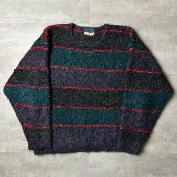 80s alarome 모헤어 조 와이드 보더 크루넥 니트 스웨터