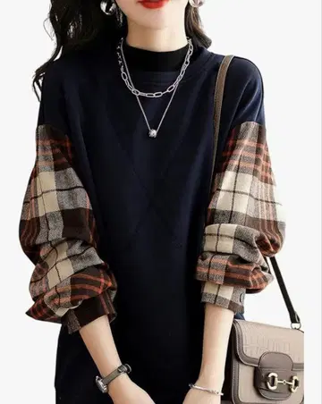 MARIA MARFA 네이비 바이컬러 긴팔 상의