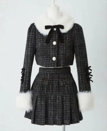 meroir 라메 트위드 퍼 자켓 블랙