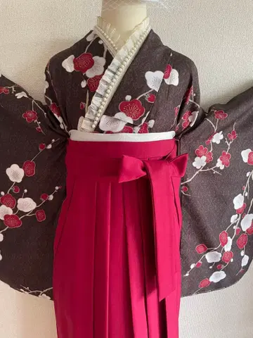 졸업식 레트로 모던 니샤쿠소데 기모노, 하카마 2점 세트