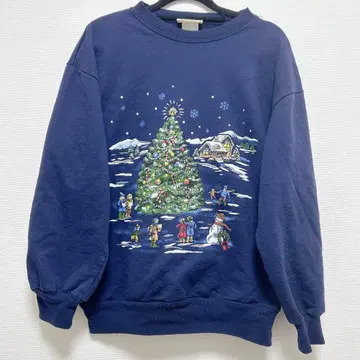 112 크리스마스 트리 구제 의류 트레이닝복 네이비 컬러 프린트
