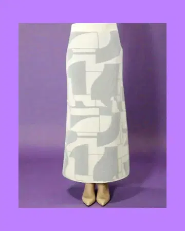 전체 패턴 샤기 니트 롱 기장 스커트 (아이보리) M