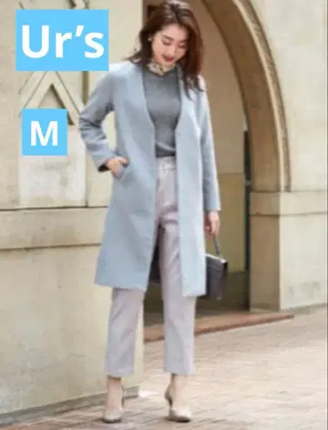 ur's V넥 노카라 롱 코트 스카이블루 M 사이즈