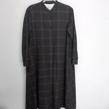 무인양품 다크 브라운 체크 무늬 롱 원피스