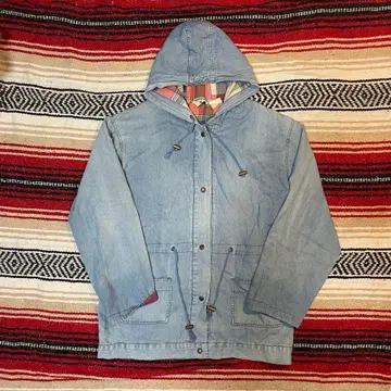 80년대쯤? 후드 부착 데님 후드티 vintage 안감 체크 커버올