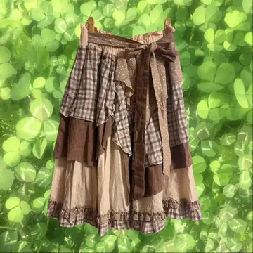 모리걸 00s 볼륨 플레어 스커트 체크 무늬 도트 무늬