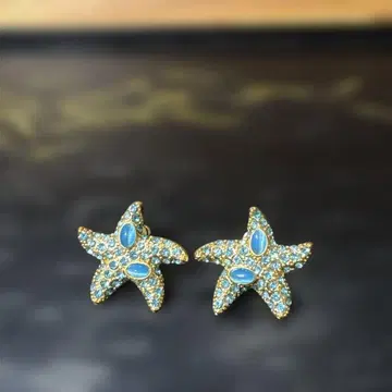 별 모양 파란색 스톤 스터드 귀걸이