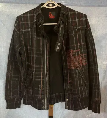 h.anarchy 스컬 프린트 체크 무늬 자켓