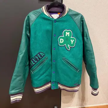 MACKDADDY 멜톤 도트 라이더 와펜 로고 바시티 자켓 소가죽