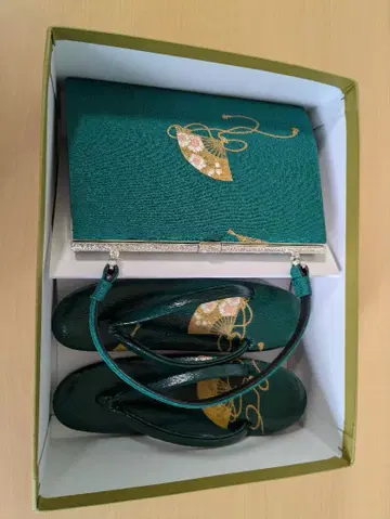 그린 컬러 부채 자수 일본 의류용 백과 조리 세트