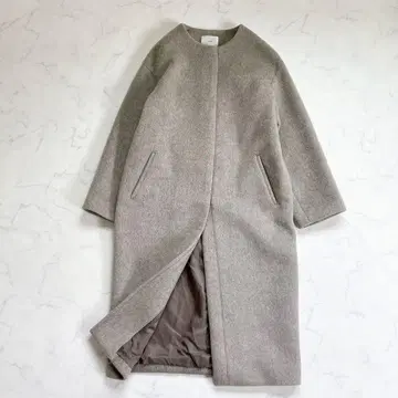 새상품급 IENA 이에나 램스울 노카라 롱 코트 베이지 38