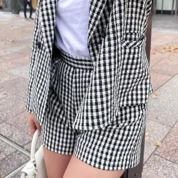 Sheller 사이드 ZIP 턱 숏팬츠 체크 블랙 사이즈 S