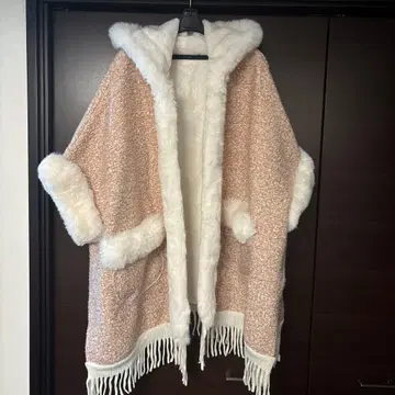 플리스 후드 부착 판초 핑크 계열