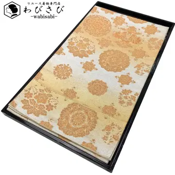 후쿠로 오비 화려한 꽃무늬와 새 무늬 금은 그라데이션 O-2923