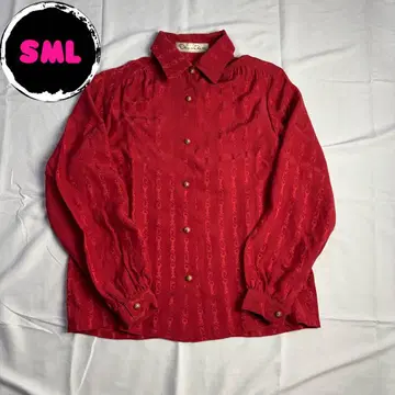 라이온 버튼 셔츠 테로감 실크 올 패턴 빨간색 레드 원포인트 개성 버튼